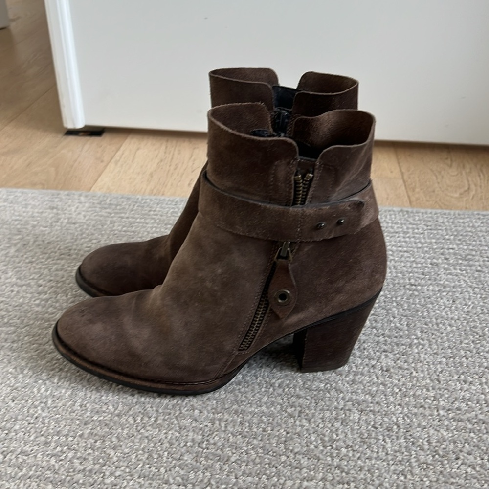 Paul Green Brown Suede Heeled Bootie - Picture 3 of 4